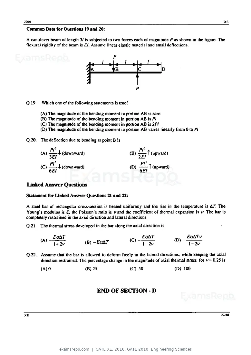 GATE XE 2010 question paper, GATE 2010, Engineering Sciences, page 22 of 40