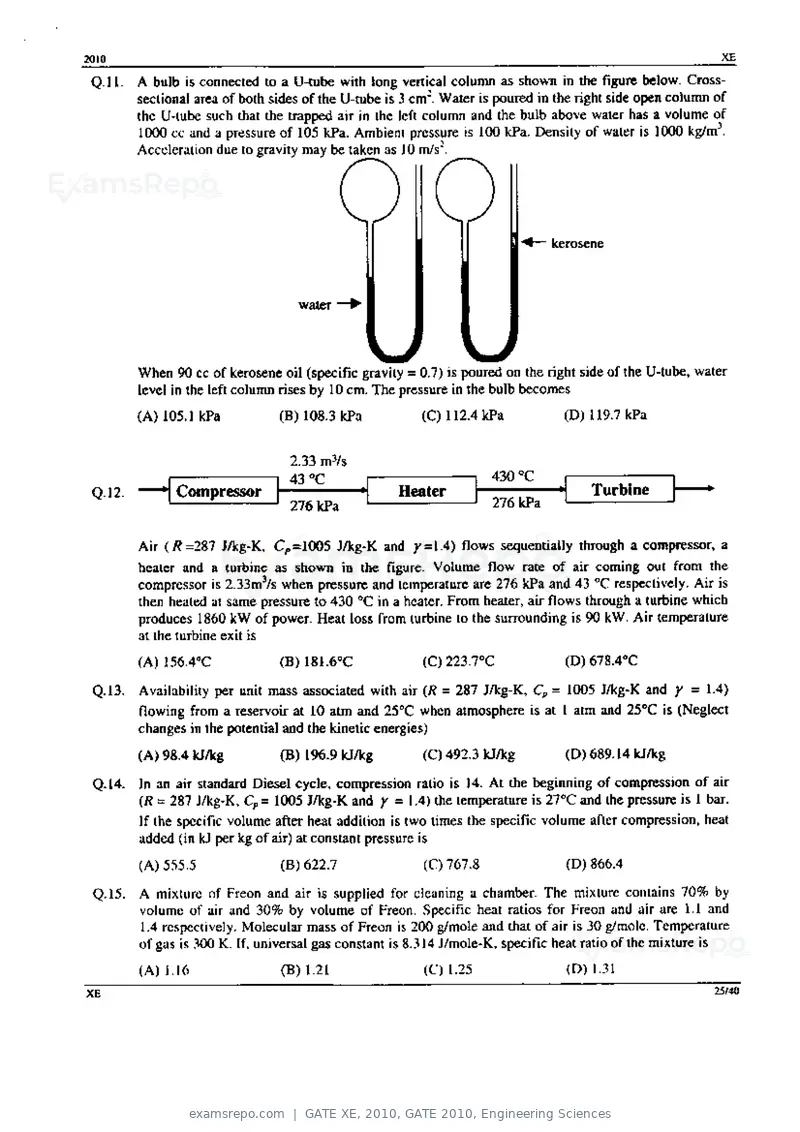GATE XE 2010 question paper, GATE 2010, Engineering Sciences, page 25 of 40