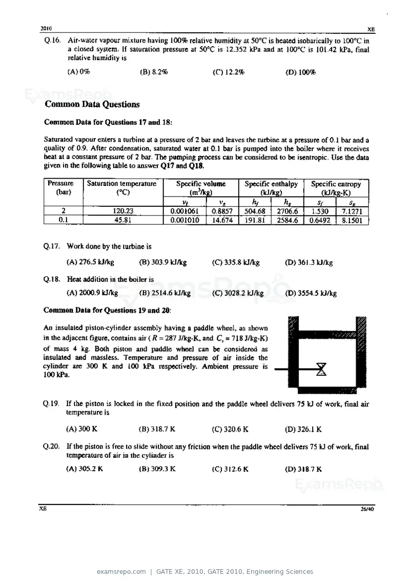 GATE XE 2010 question paper, GATE 2010, Engineering Sciences, page 26 of 40