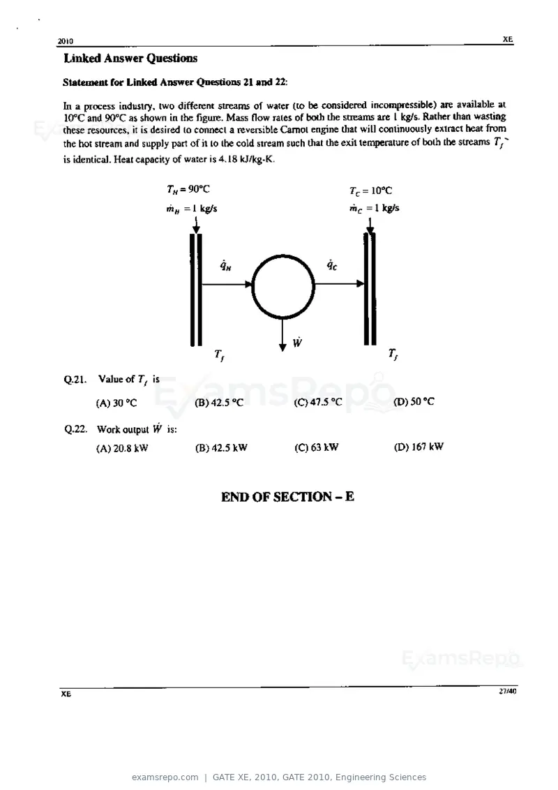 GATE XE 2010 question paper, GATE 2010, Engineering Sciences, page 27 of 40