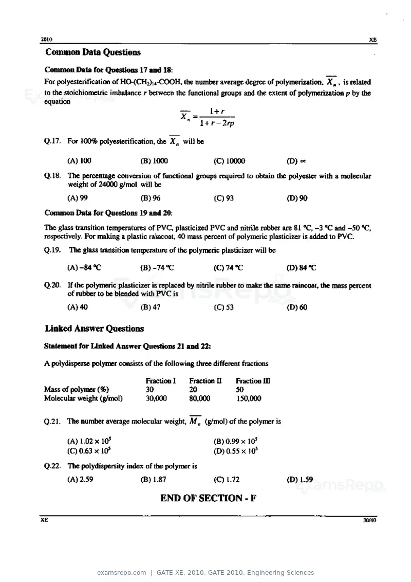GATE XE 2010 question paper, GATE 2010, Engineering Sciences, page 30 of 40