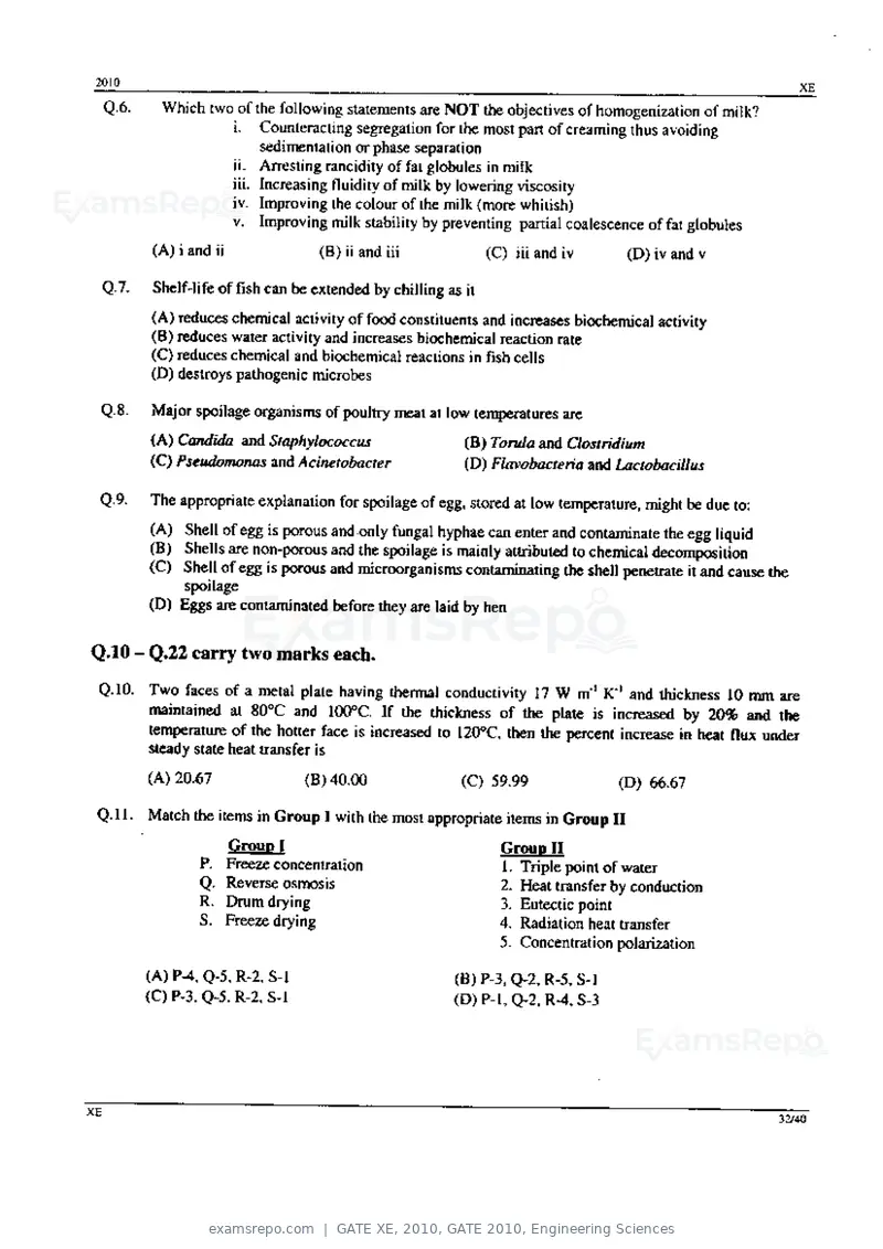 GATE XE 2010 question paper, GATE 2010, Engineering Sciences, page 32 of 40