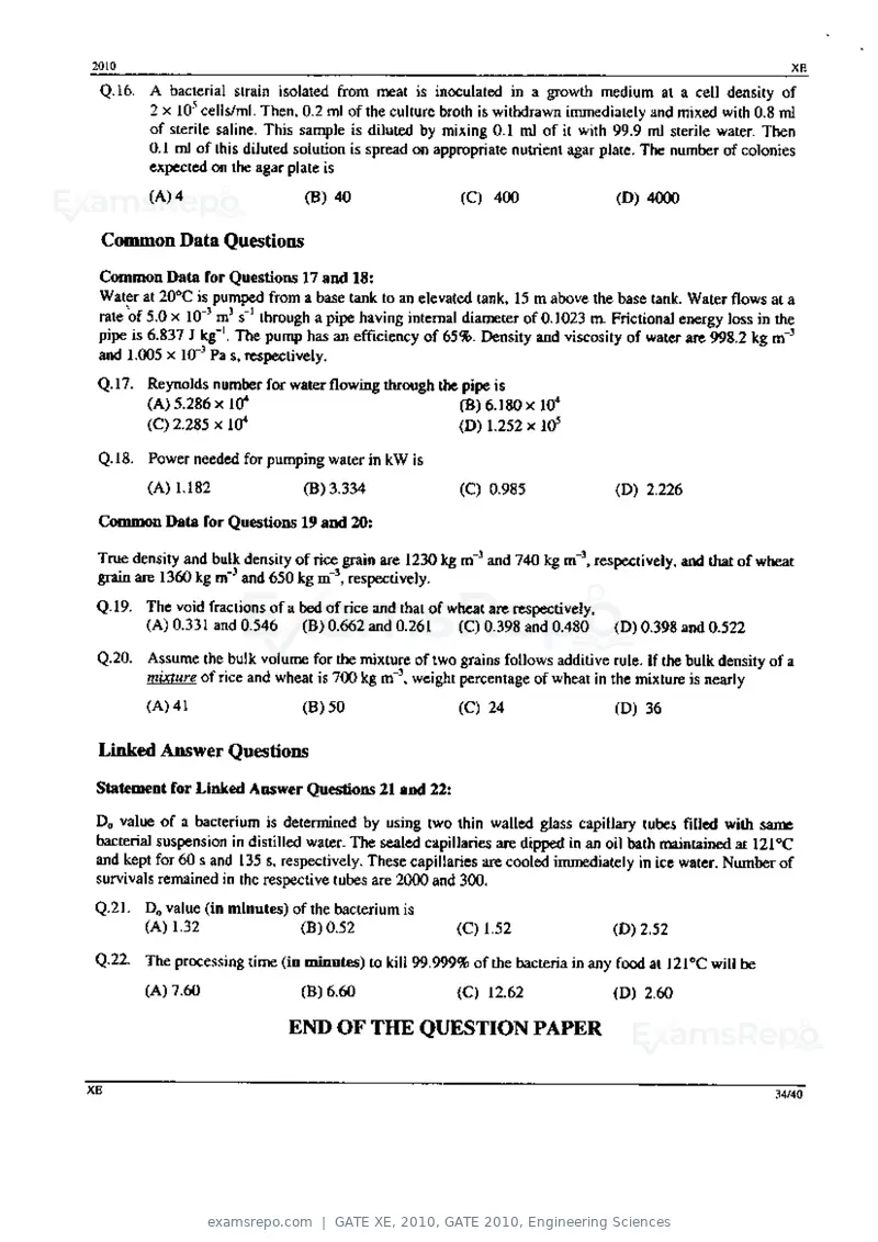 GATE XE 2010 question paper, GATE 2010, Engineering Sciences, page 34 of 40