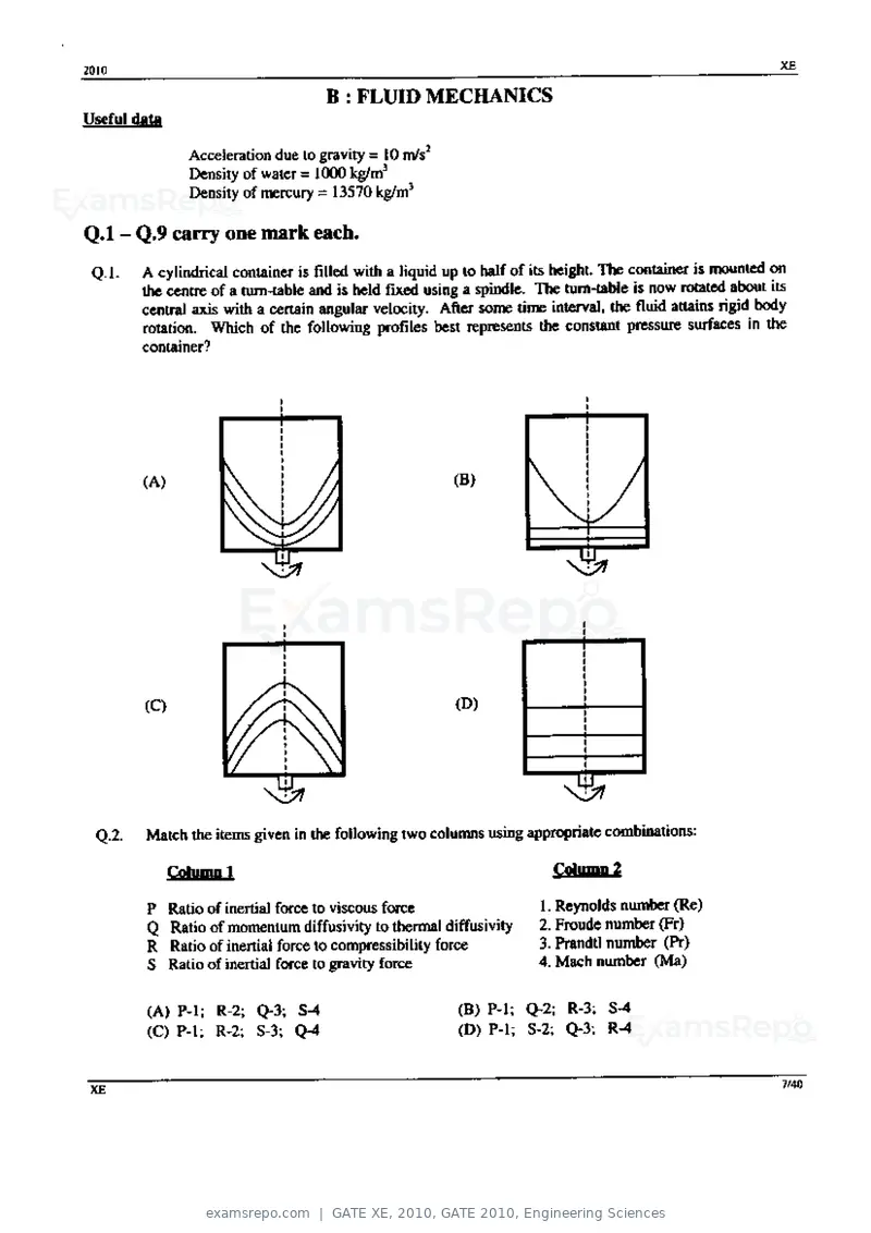 GATE XE 2010 question paper, GATE 2010, Engineering Sciences, page 7 of 40