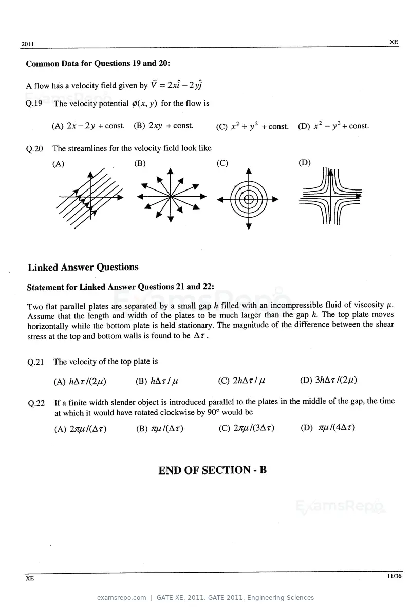 GATE XE 2011 question paper, GATE 2011, Engineering Sciences, page 11 of 32