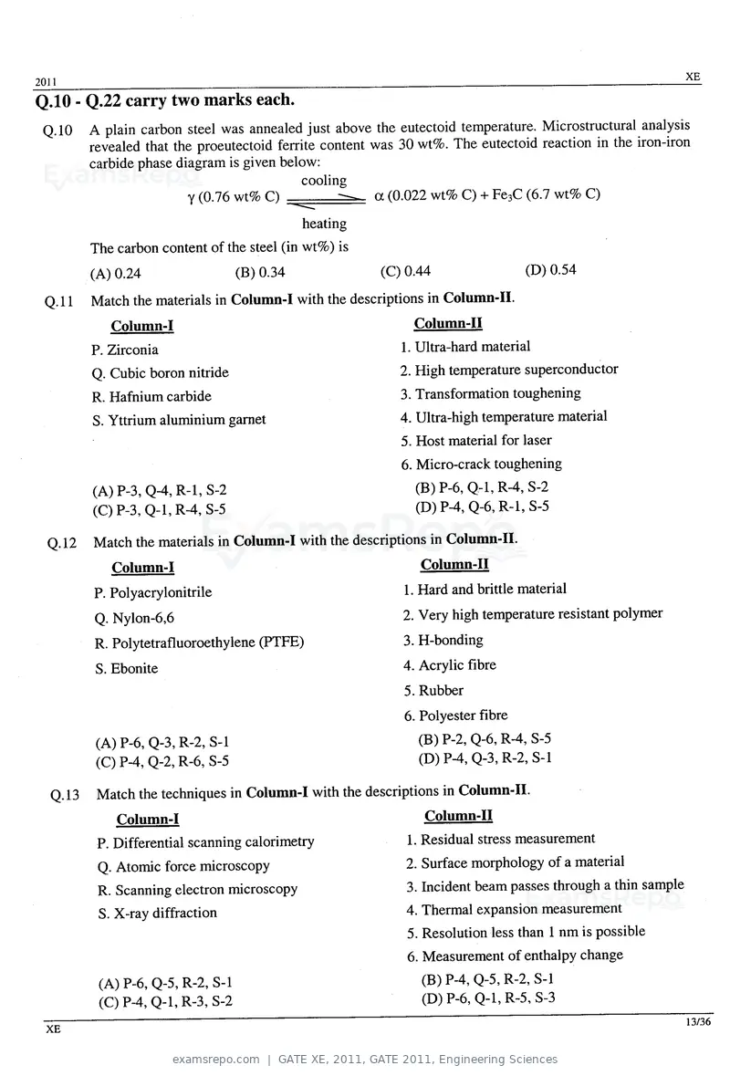 GATE XE 2011 question paper, GATE 2011, Engineering Sciences, page 13 of 32