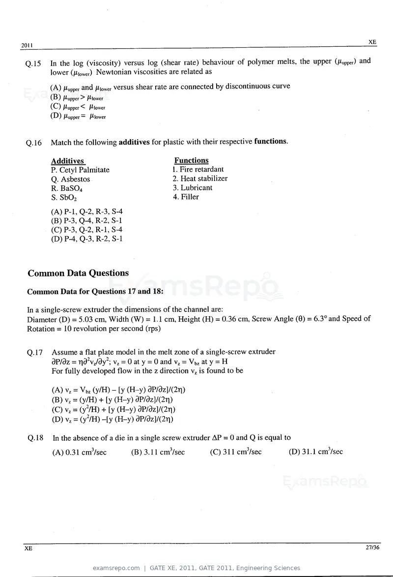GATE XE 2011 question paper, GATE 2011, Engineering Sciences, page 27 of 32