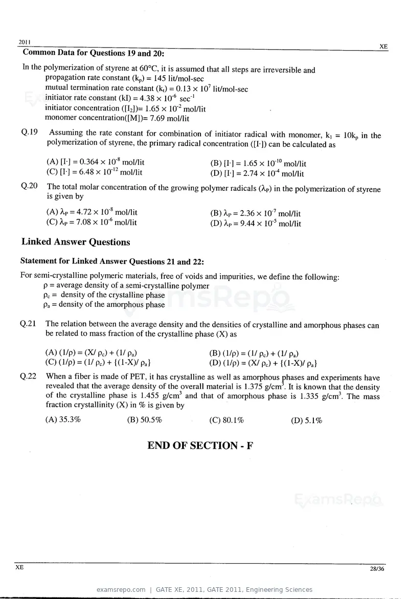 GATE XE 2011 question paper, GATE 2011, Engineering Sciences, page 28 of 32