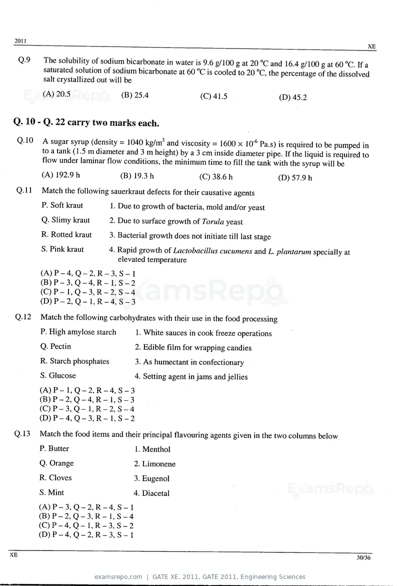 GATE XE 2011 question paper, GATE 2011, Engineering Sciences, page 30 of 32