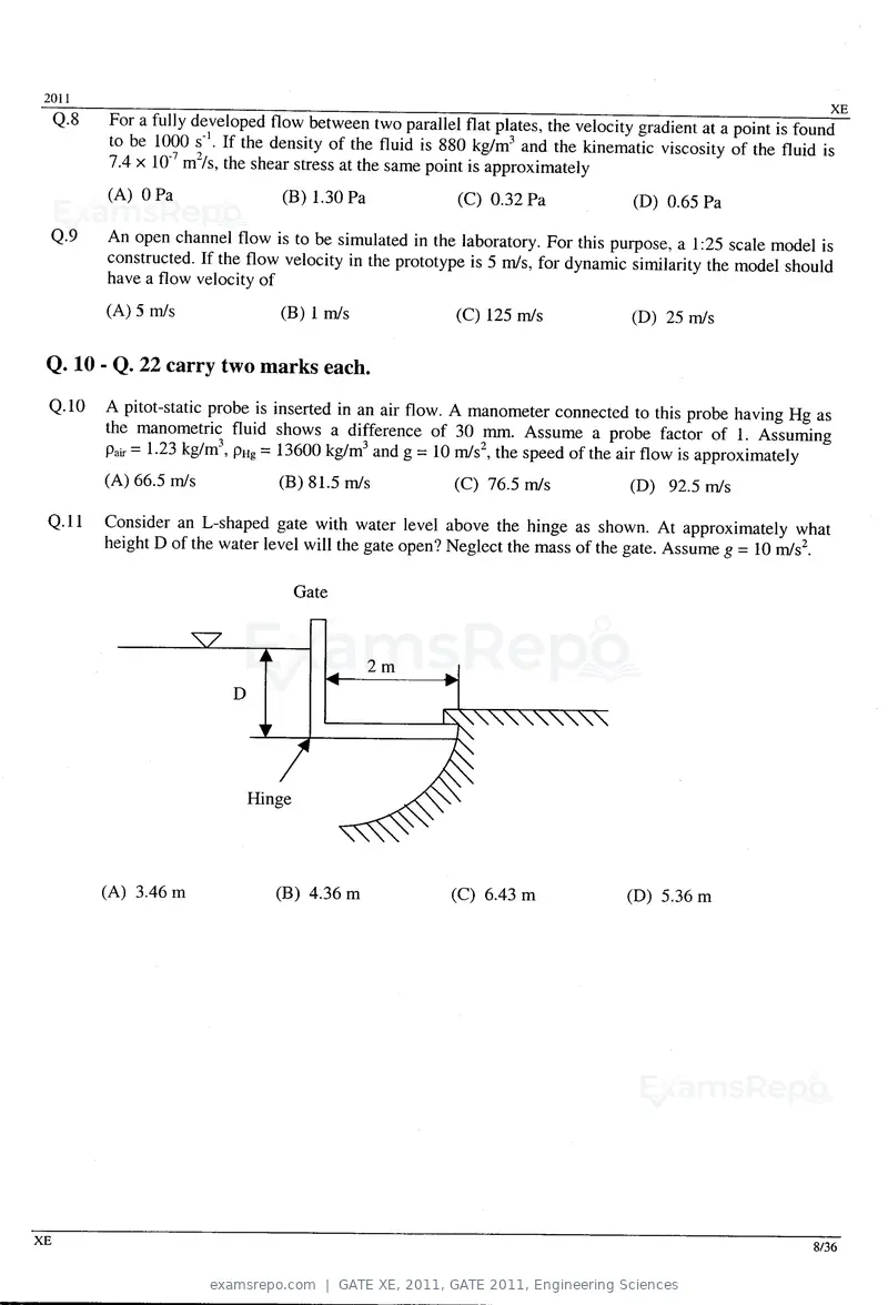 GATE XE 2011 question paper, GATE 2011, Engineering Sciences, page 8 of 32