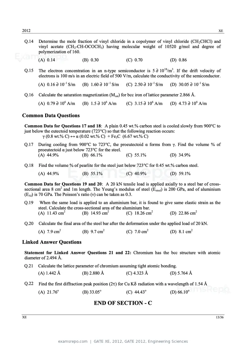 GATE XE 2012 question paper, GATE 2012, Engineering Sciences, page 13 of 33