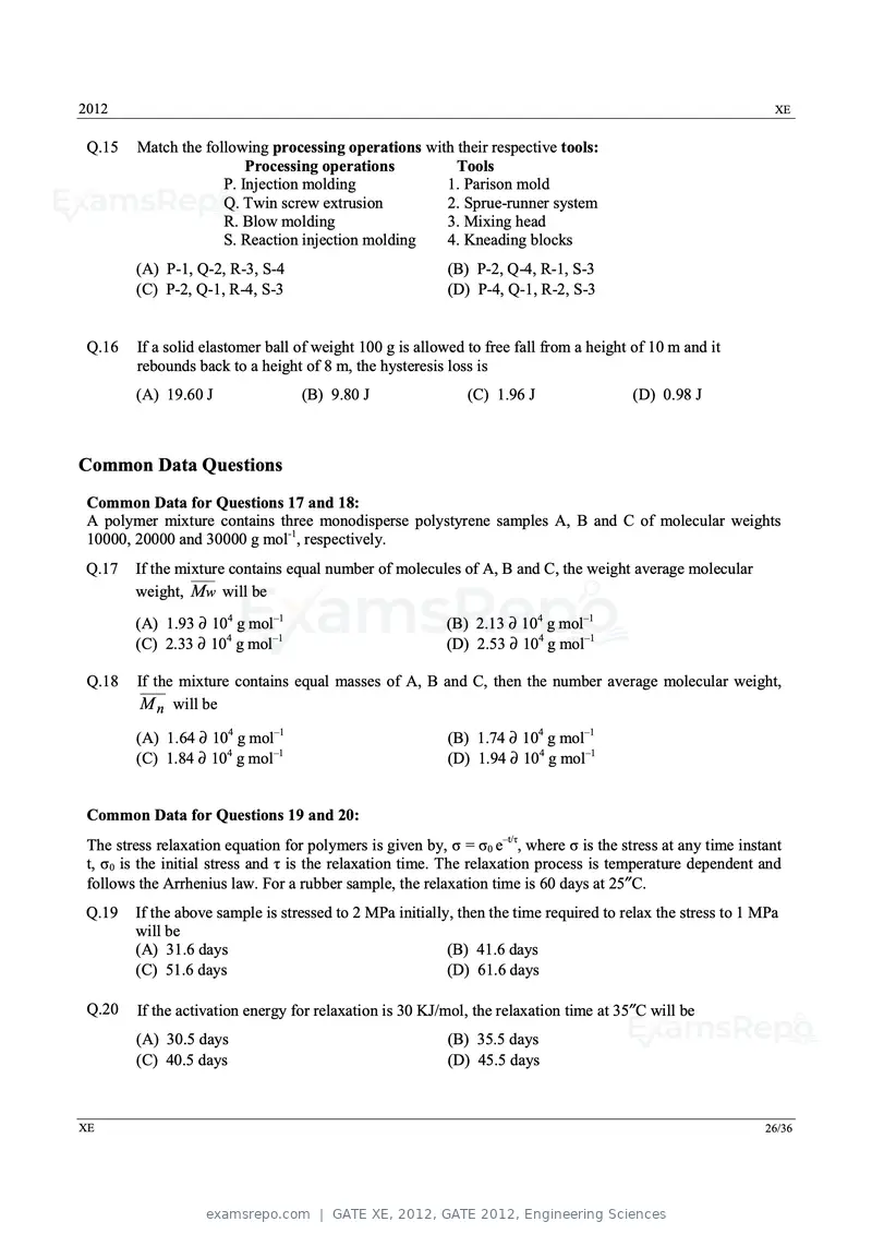 GATE XE 2012 question paper, GATE 2012, Engineering Sciences, page 26 of 33