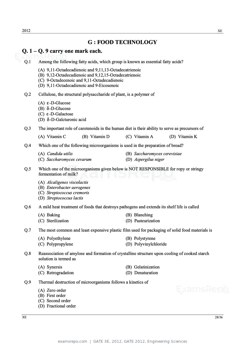GATE XE 2012 question paper, GATE 2012, Engineering Sciences, page 28 of 33