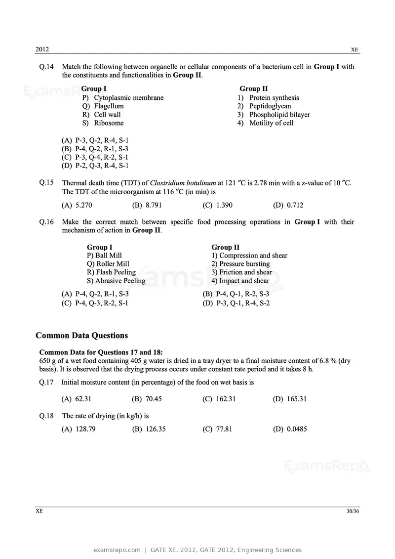 GATE XE 2012 question paper, GATE 2012, Engineering Sciences, page 30 of 33