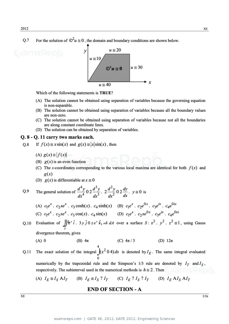 GATE XE 2012 question paper, GATE 2012, Engineering Sciences, page 5 of 33