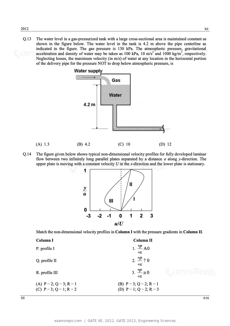 GATE XE 2012 question paper, GATE 2012, Engineering Sciences, page 8 of 33