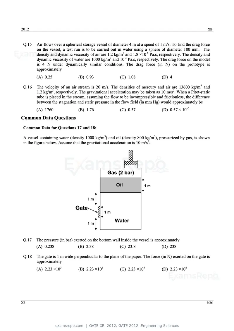 GATE XE 2012 question paper, GATE 2012, Engineering Sciences, page 9 of 33
