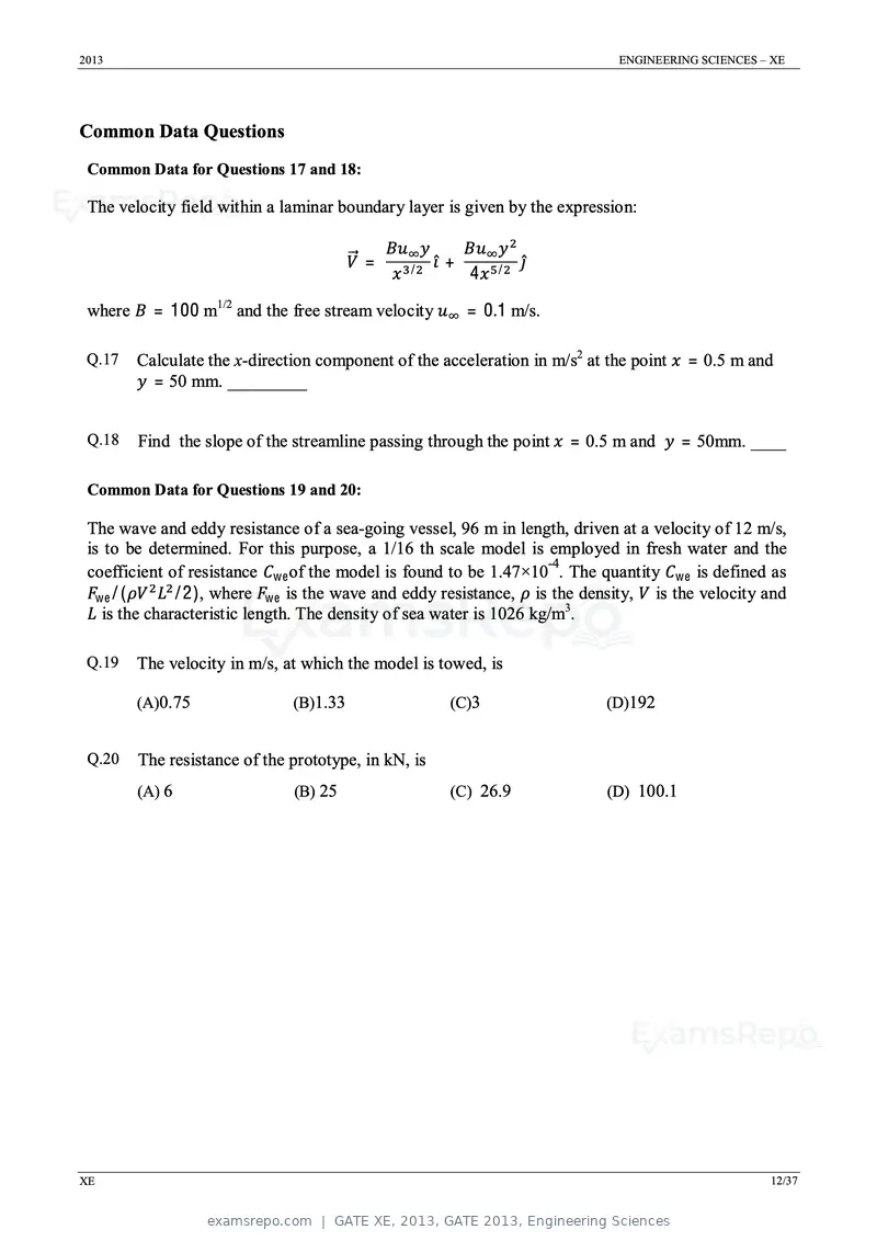 GATE XE 2013 question paper, GATE 2013, Engineering Sciences, page 12 of 37