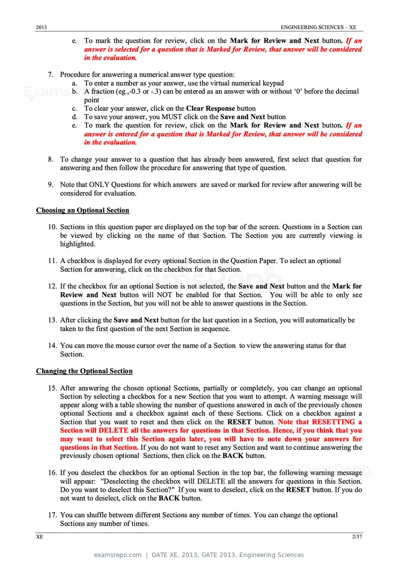 GATE XE 2013 question paper, GATE 2013, Engineering Sciences, page 2 of 37