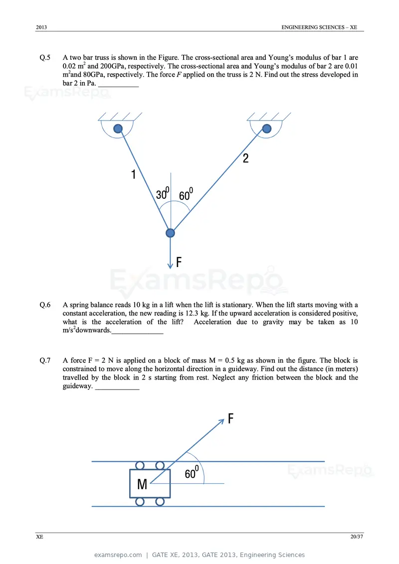 GATE XE 2013 question paper, GATE 2013, Engineering Sciences, page 20 of 37
