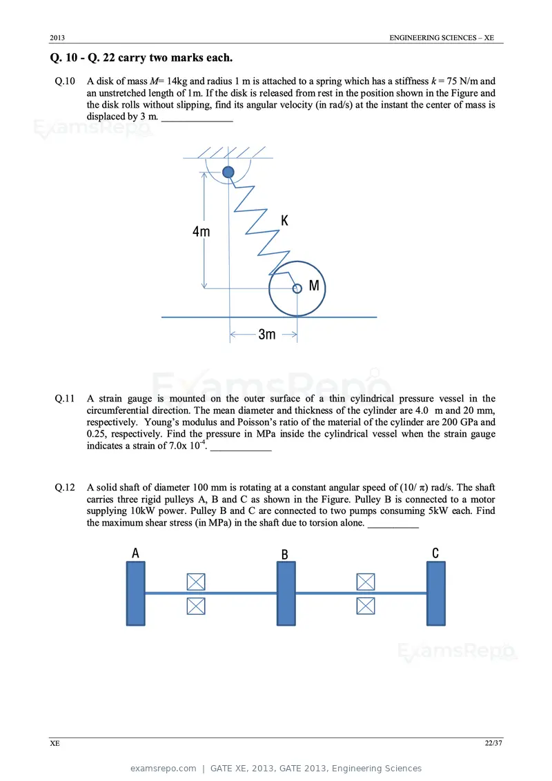 GATE XE 2013 question paper, GATE 2013, Engineering Sciences, page 22 of 37
