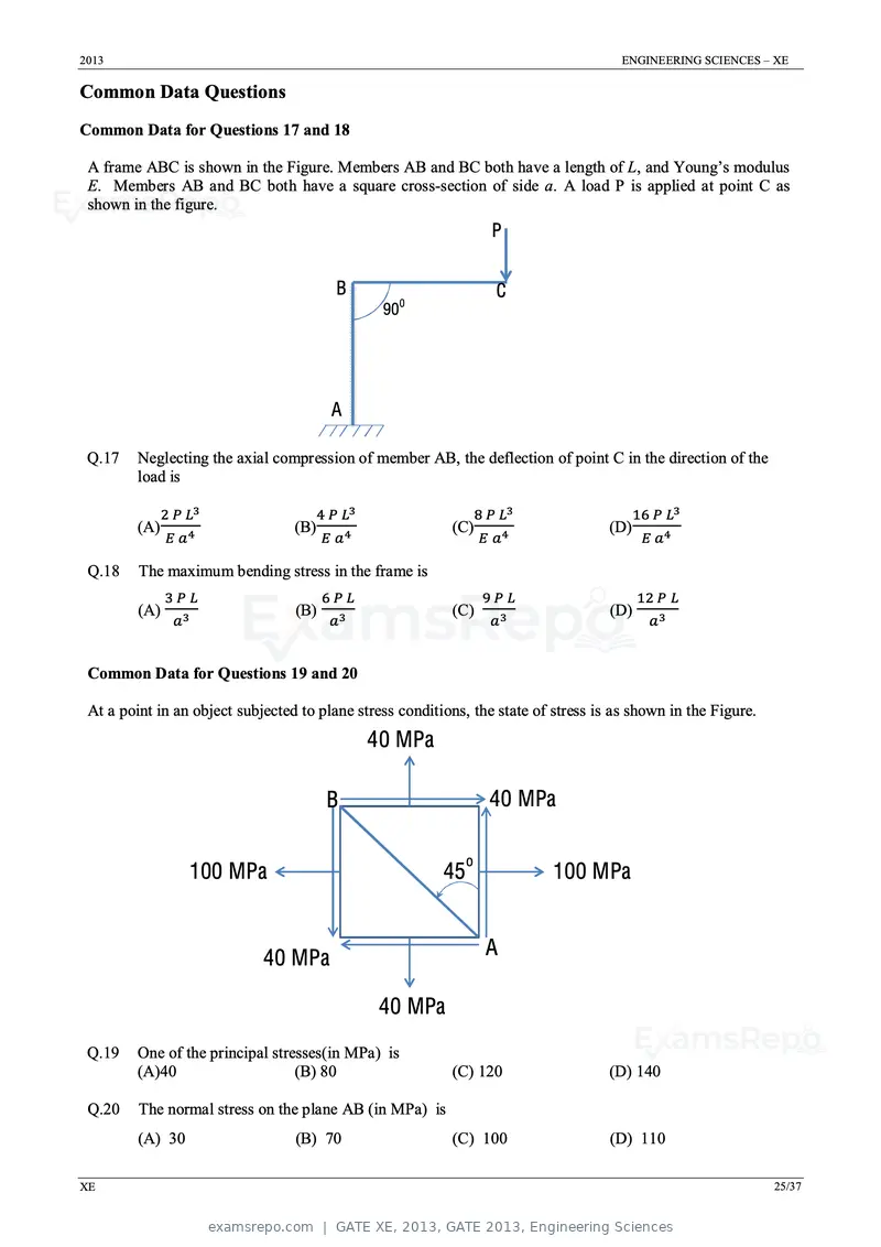 GATE XE 2013 question paper, GATE 2013, Engineering Sciences, page 25 of 37