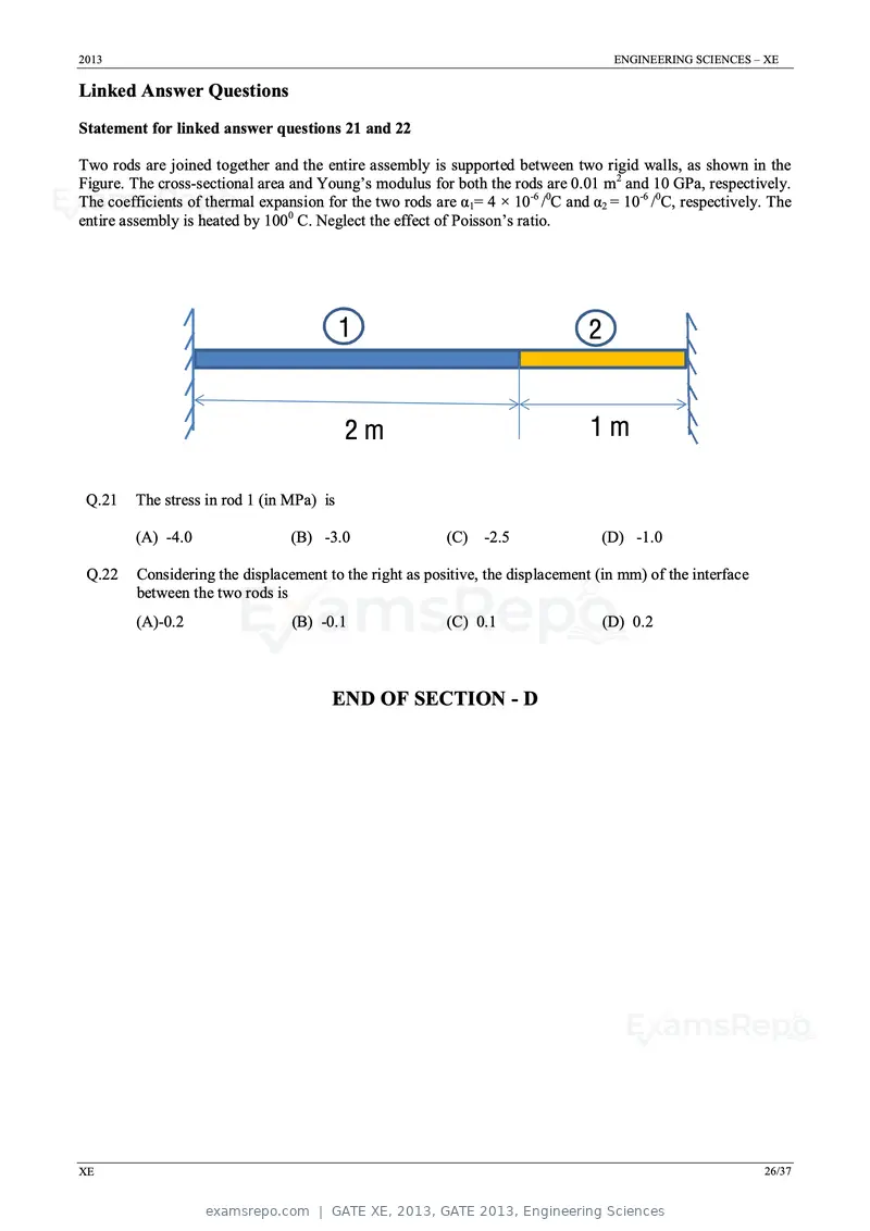 GATE XE 2013 question paper, GATE 2013, Engineering Sciences, page 26 of 37