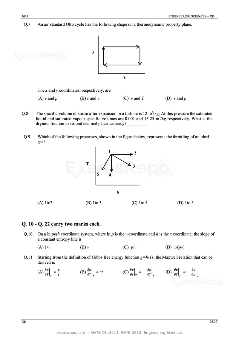 GATE XE 2013 question paper, GATE 2013, Engineering Sciences, page 28 of 37