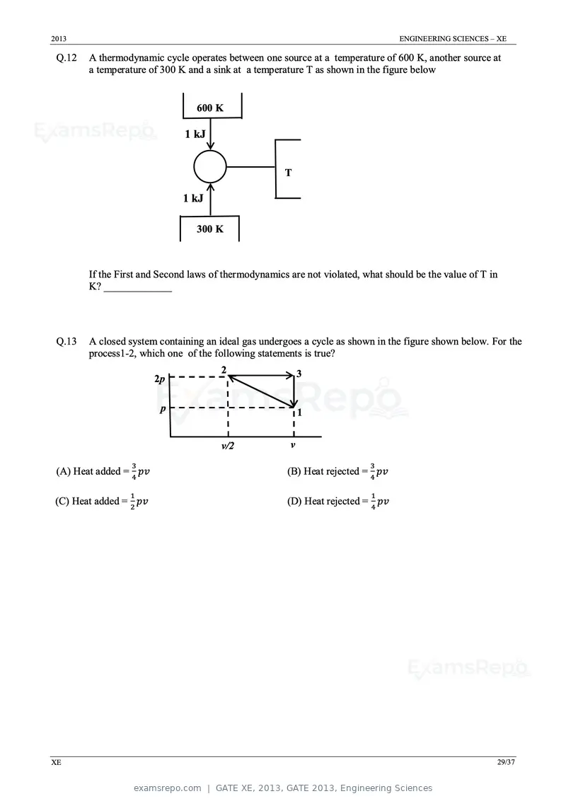 GATE XE 2013 question paper, GATE 2013, Engineering Sciences, page 29 of 37