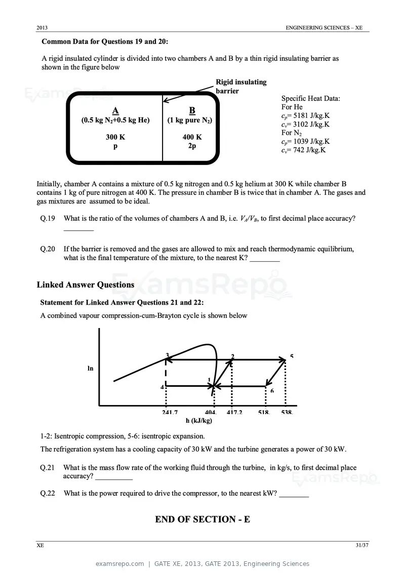 GATE XE 2013 question paper, GATE 2013, Engineering Sciences, page 31 of 37