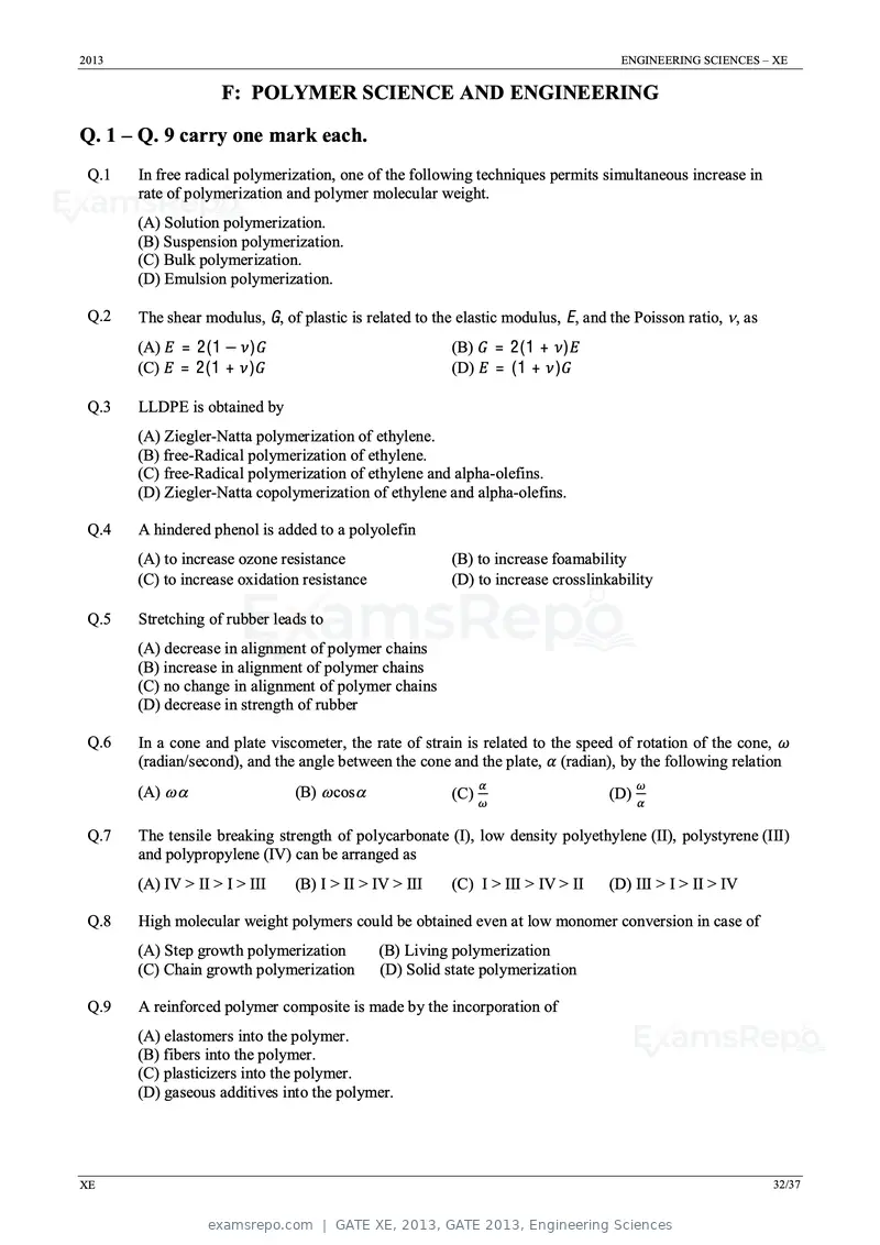GATE XE 2013 question paper, GATE 2013, Engineering Sciences, page 32 of 37