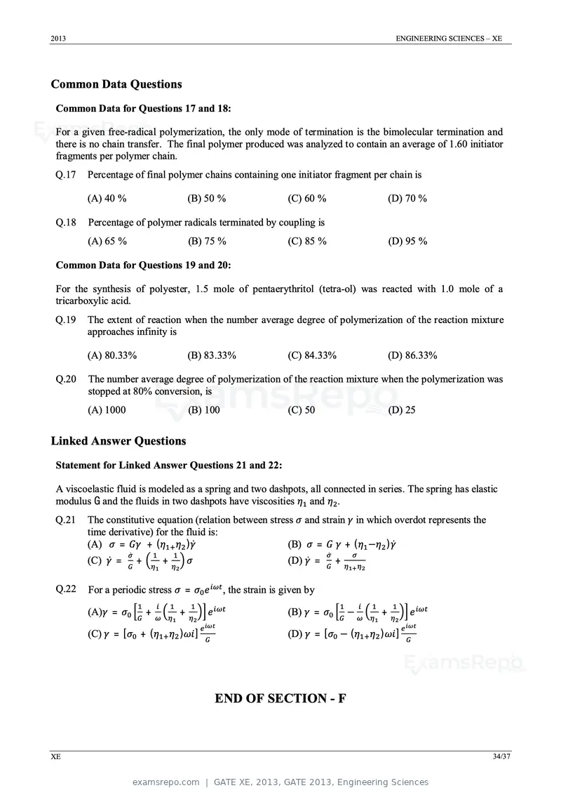 GATE XE 2013 question paper, GATE 2013, Engineering Sciences, page 34 of 37