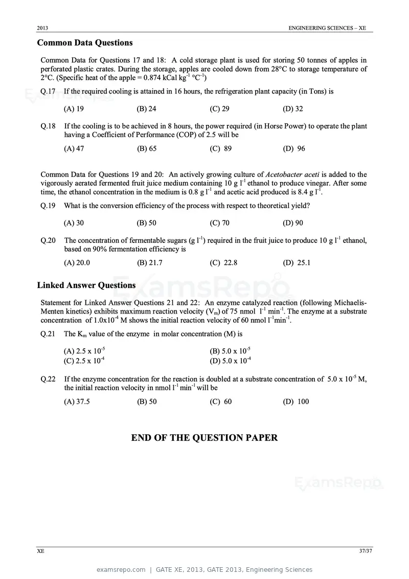 GATE XE 2013 question paper, GATE 2013, Engineering Sciences, page 37 of 37