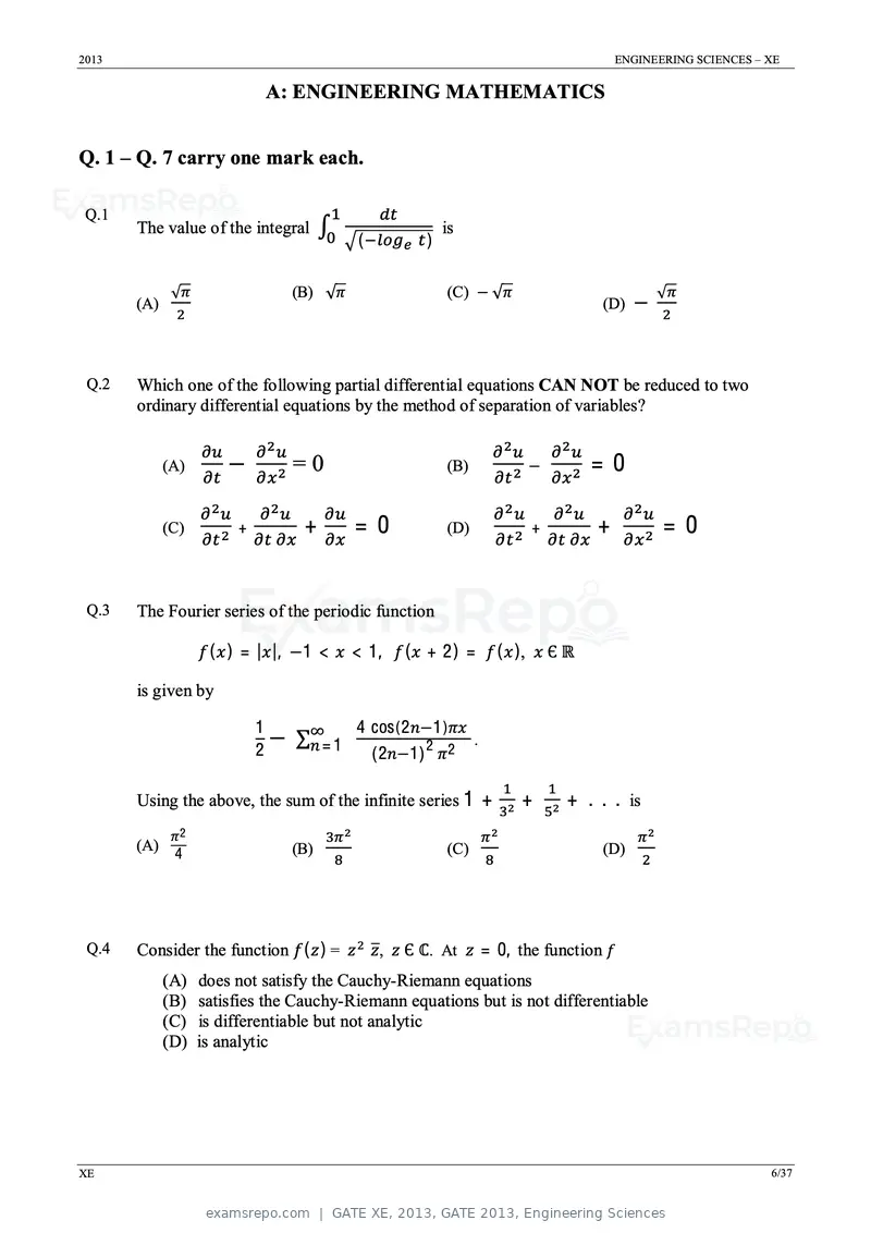 GATE XE 2013 question paper, GATE 2013, Engineering Sciences, page 6 of 37