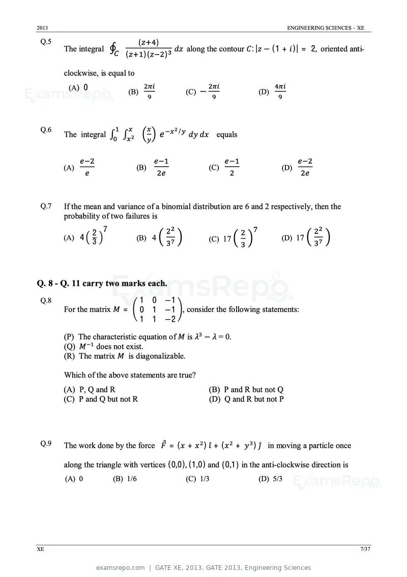 GATE XE 2013 question paper, GATE 2013, Engineering Sciences, page 7 of 37