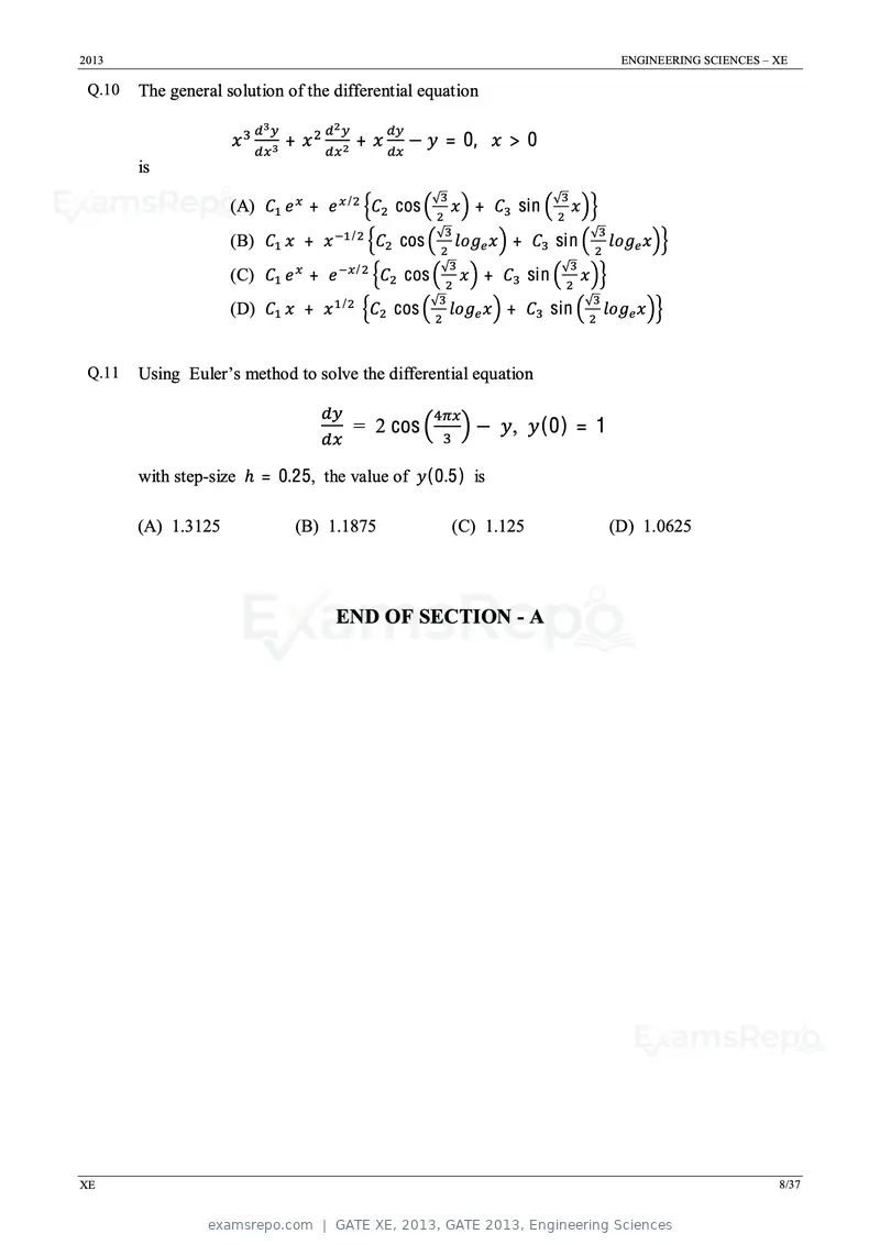 GATE XE 2013 question paper, GATE 2013, Engineering Sciences, page 8 of 37