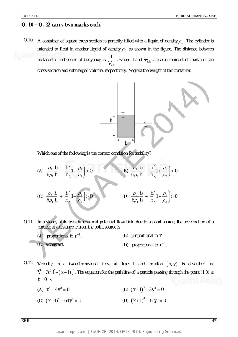 GATE XE 2014 question paper, GATE 2014, Engineering Sciences, page 13 of 47