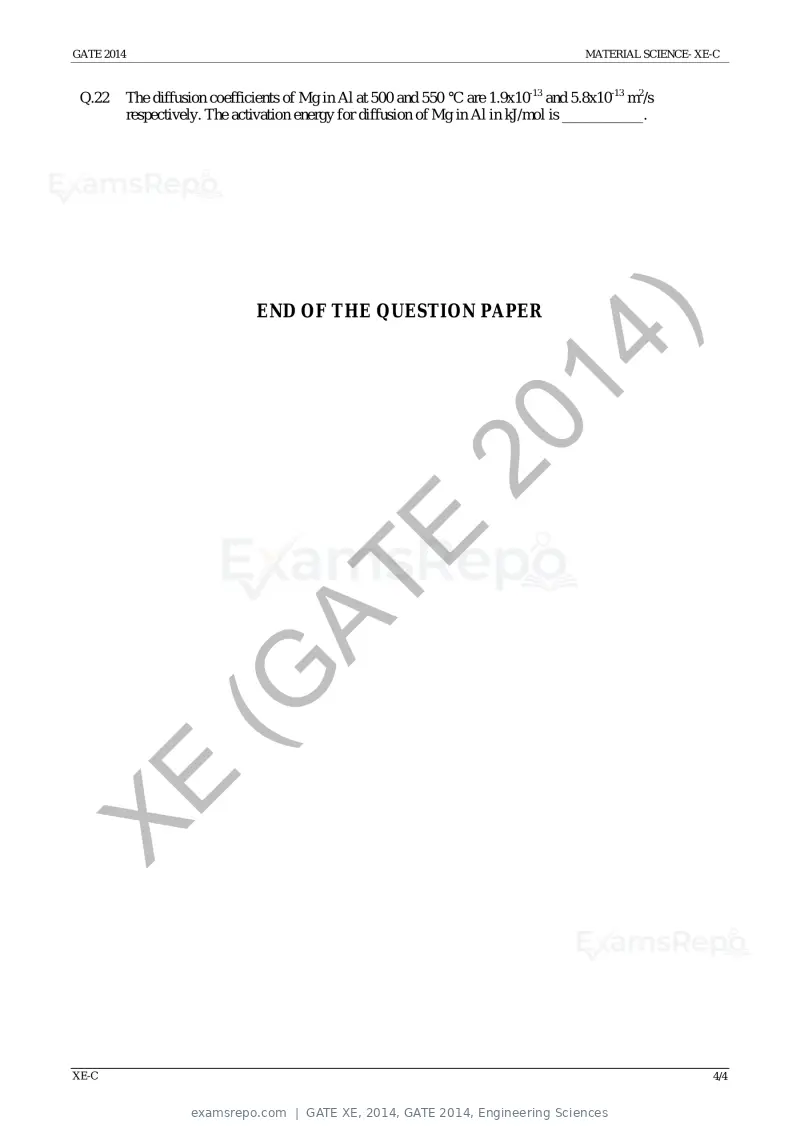 GATE XE 2014 question paper, GATE 2014, Engineering Sciences, page 21 of 47