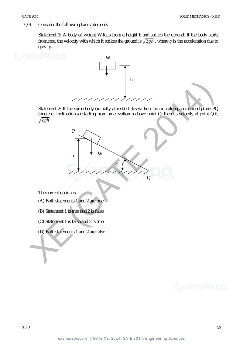 GATE XE 2014 question paper, GATE 2014, Engineering Sciences, page 25 of 47