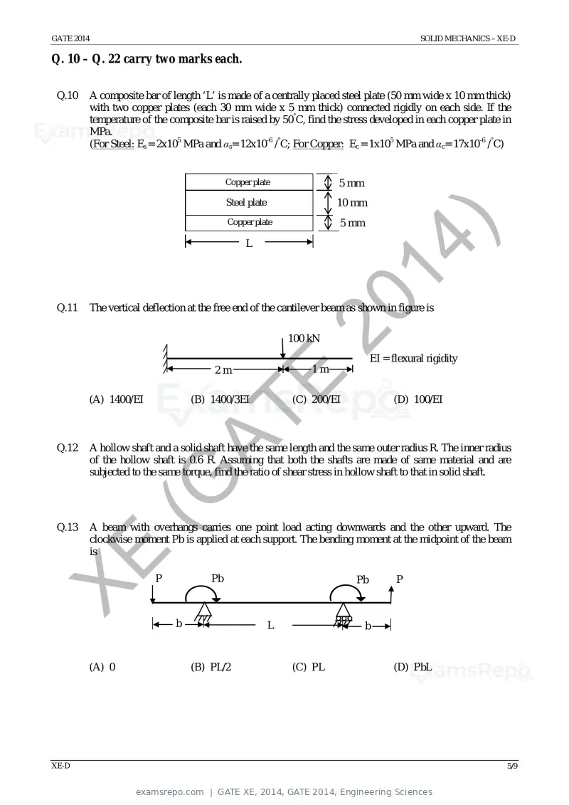 GATE XE 2014 question paper, GATE 2014, Engineering Sciences, page 26 of 47