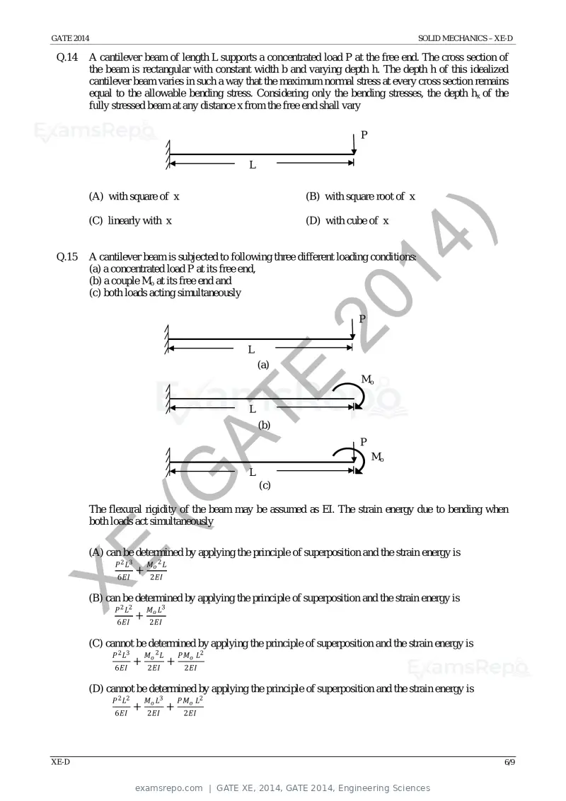 GATE XE 2014 question paper, GATE 2014, Engineering Sciences, page 27 of 47