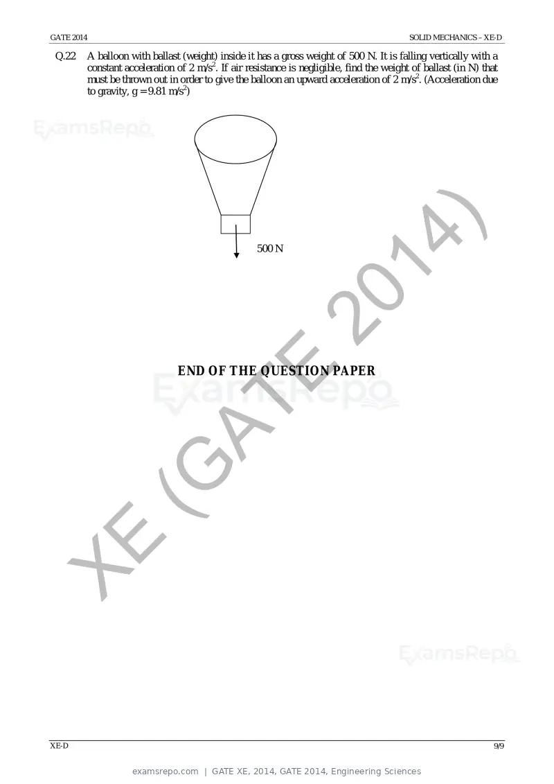 GATE XE 2014 question paper, GATE 2014, Engineering Sciences, page 30 of 47