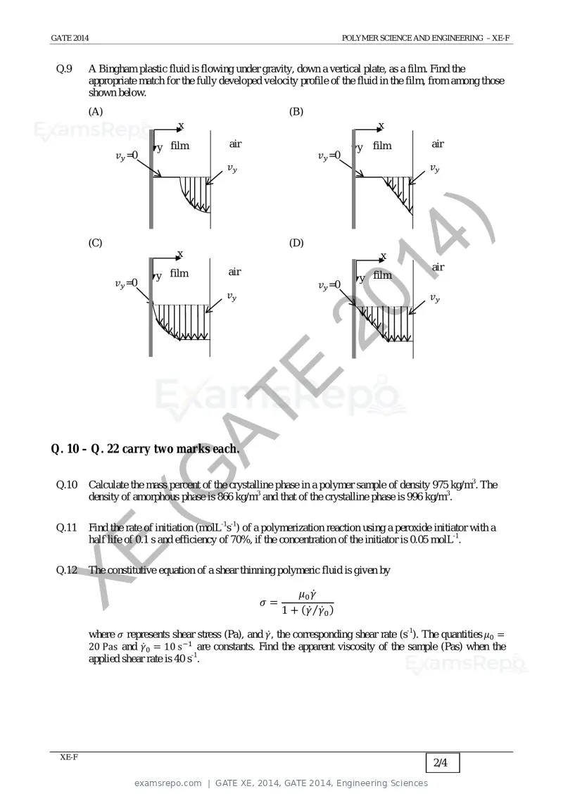 GATE XE 2014 question paper, GATE 2014, Engineering Sciences, page 37 of 47