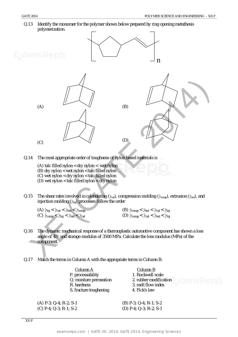 GATE XE 2014 question paper, GATE 2014, Engineering Sciences, page 38 of 47