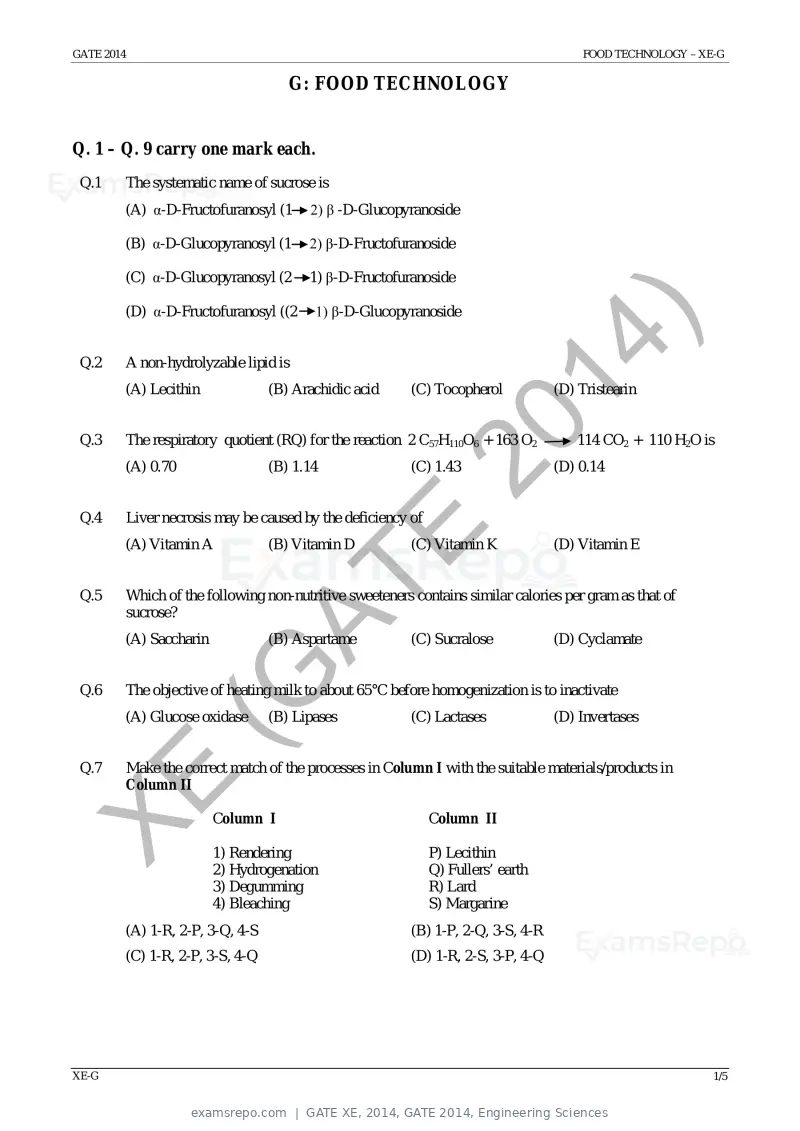 GATE XE 2014 question paper, GATE 2014, Engineering Sciences, page 41 of 47