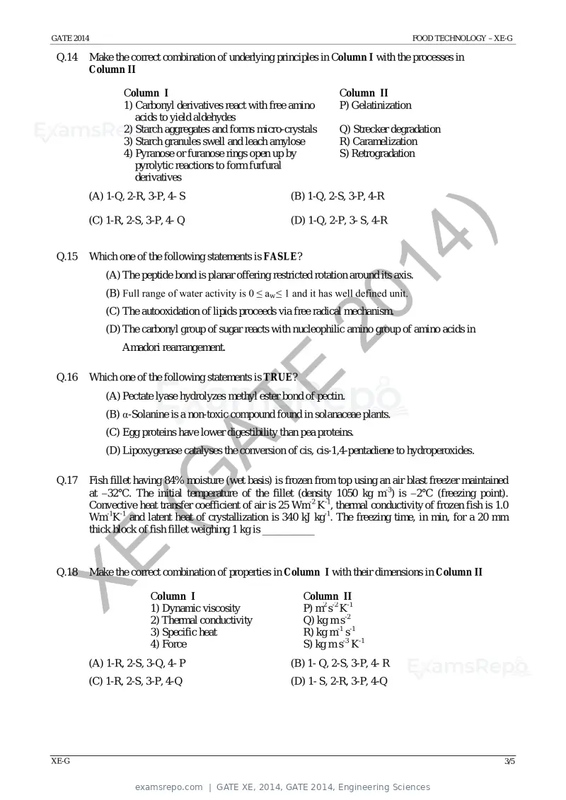 GATE XE 2014 question paper, GATE 2014, Engineering Sciences, page 43 of 47
