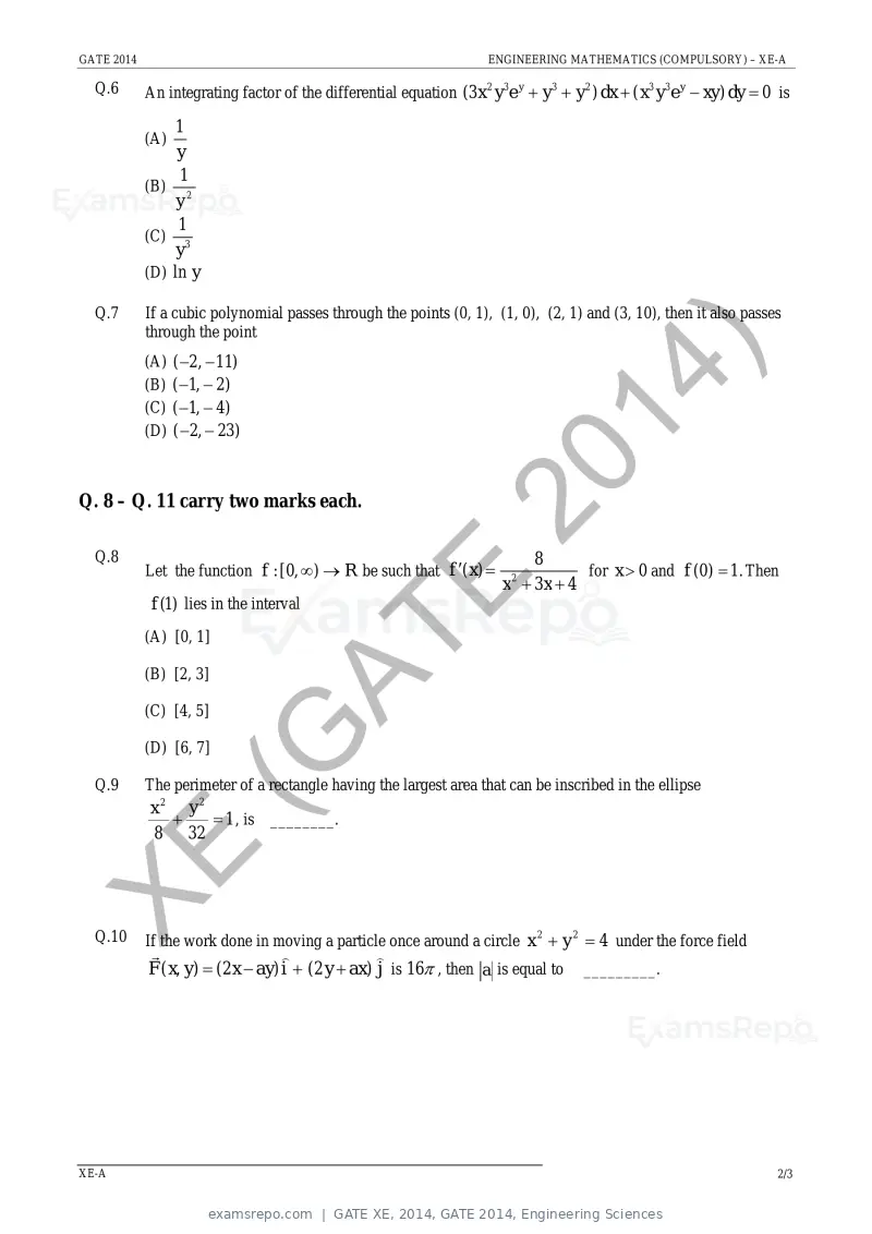 GATE XE 2014 question paper, GATE 2014, Engineering Sciences, page 8 of 47