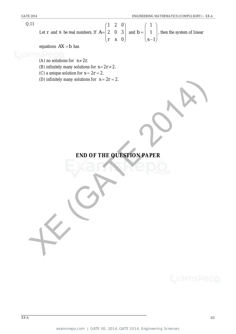 GATE XE 2014 question paper, GATE 2014, Engineering Sciences, page 9 of 47