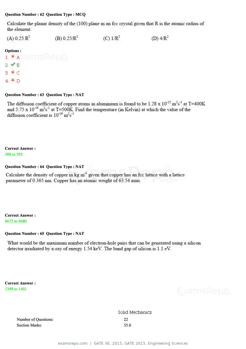 GATE XE 2015 question paper, GATE 2015, Engineering Sciences, page 21 of 50