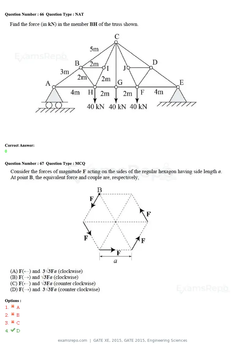 GATE XE 2015 question paper, GATE 2015, Engineering Sciences, page 22 of 50
